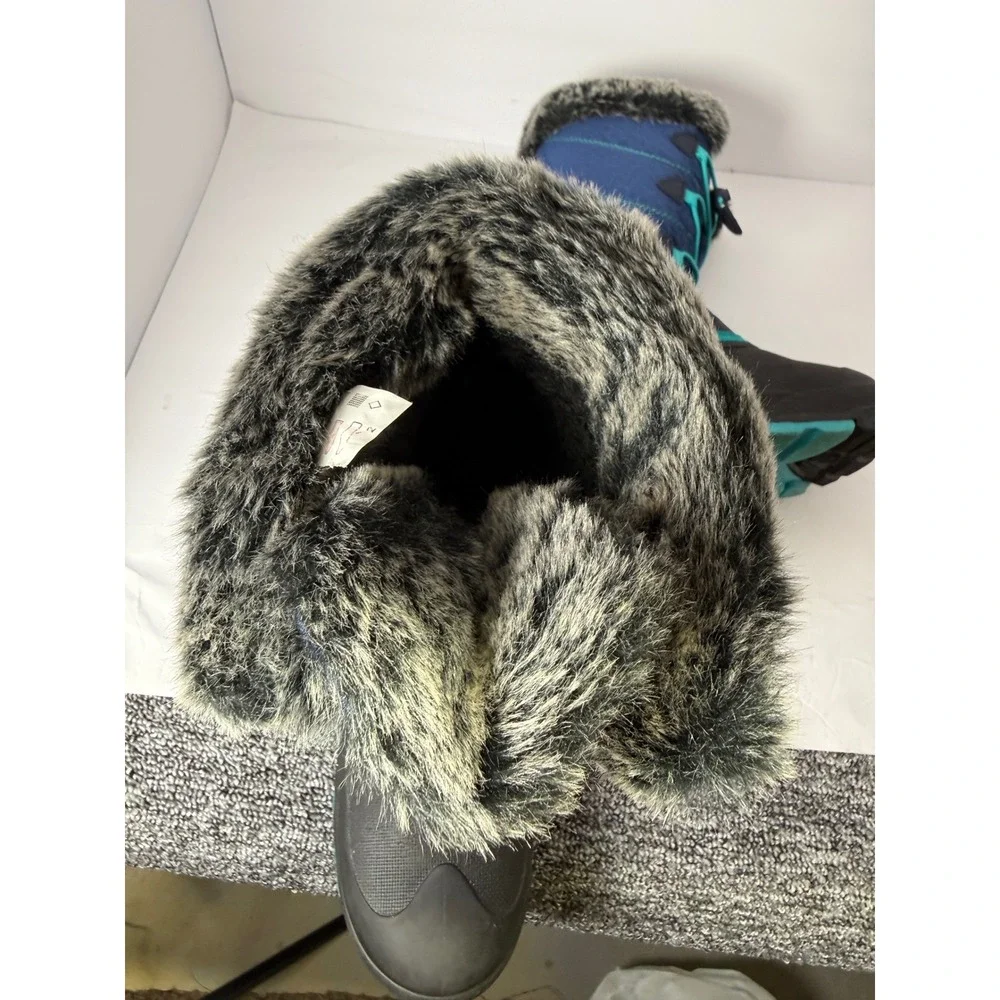 Kamik Kids Navy Blue Teal Waterproof Faux Fur Winter Snow Boots Size 6